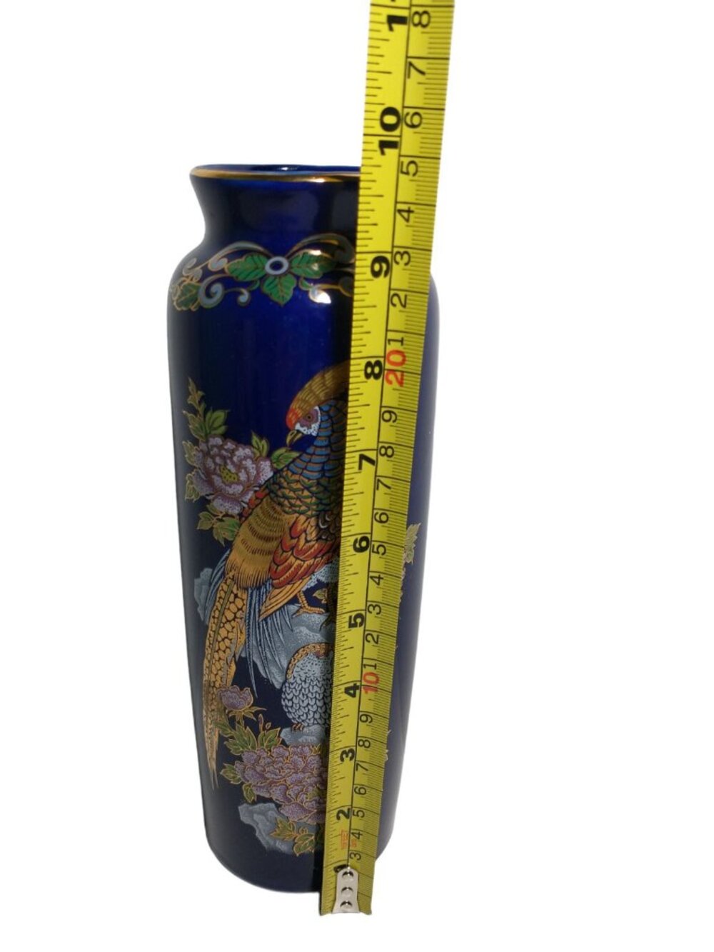 Vtg Cobalt Blue Vase with Pheasant Gold Accents Lot of 2 Japan Signed - Picture 10 of 10